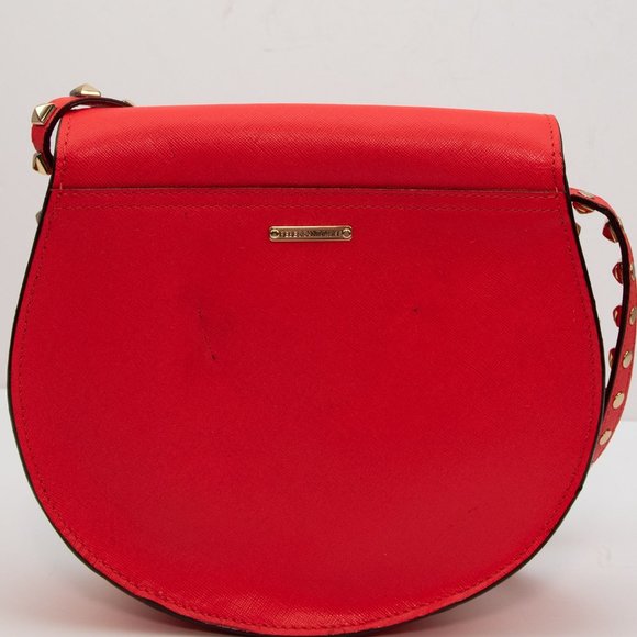 Rebecca Minkoff Skylar Purse Saddle Crossbody Bag Leather Studs Fire Engine Red - Picture 2 of 12
